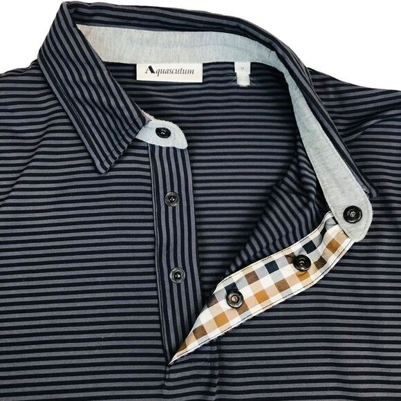 Aquascutum Other - Aquascutum Golf Polo Shirt Mens Size M Grey Fitted Striped Short Sleeve Trim